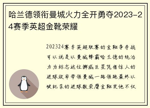 哈兰德领衔曼城火力全开勇夺2023-24赛季英超金靴荣耀